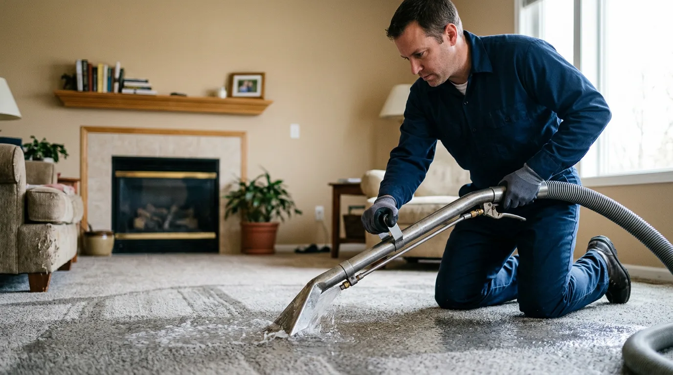 Water damage restoration technician working near Campbellsburg, IN